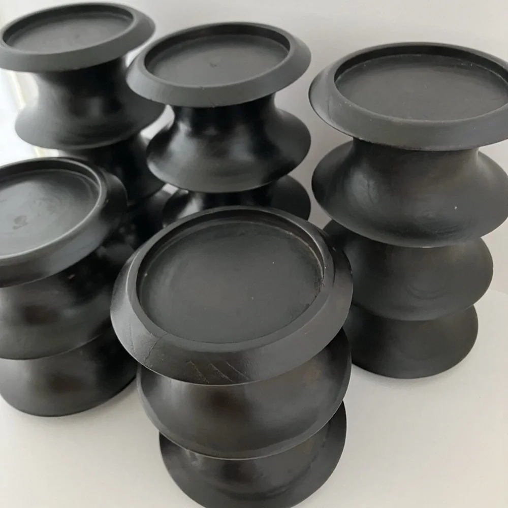 Crate & Barrel Lot of 5 Ridged Pillar Holders, SOLID WOOD in Espresso Finish